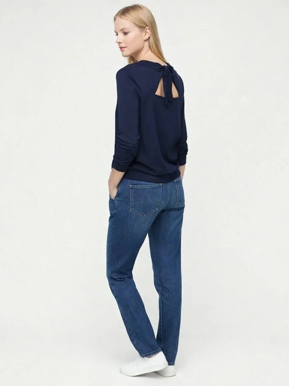 2/$30 J. Crew Long-Sleeve Tie-Back T-Shirt in Mariner Cloth Navy Medium #A1952